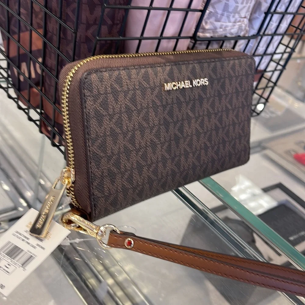 Michael Kors MK Signature Large Flat Multi-Function Phone Case Wallet Wristlet